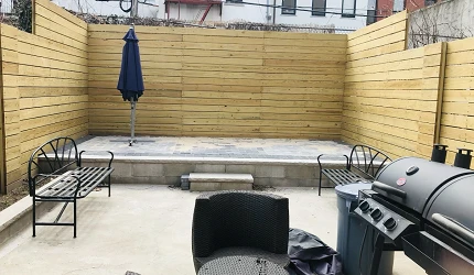 Backyard Fence & paving in Quincy st. Brooklyn, NY completed by Green point construction